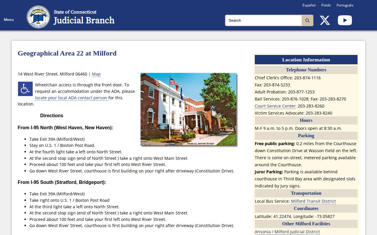 Milford arrest court records at G.A. 22 courthouse