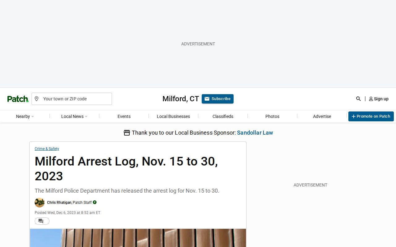 Milford arrest news record from a Patch multi-day police log
